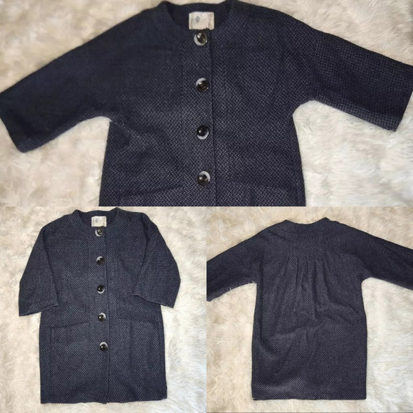 Kensie Navy Tweed Wool Blend Pea Coat - Picture 3 of 8